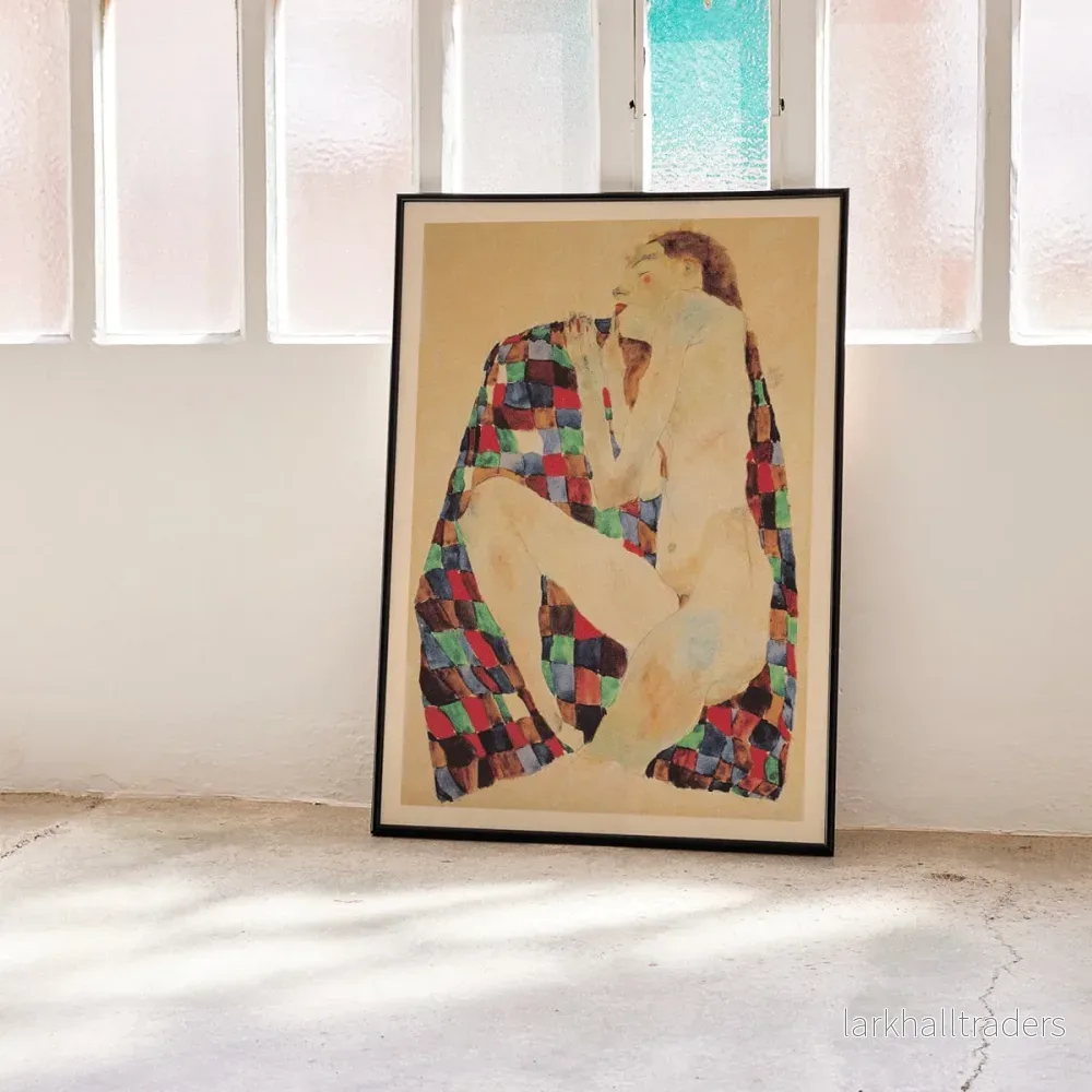 Naken kvinna på rutig duk Poster