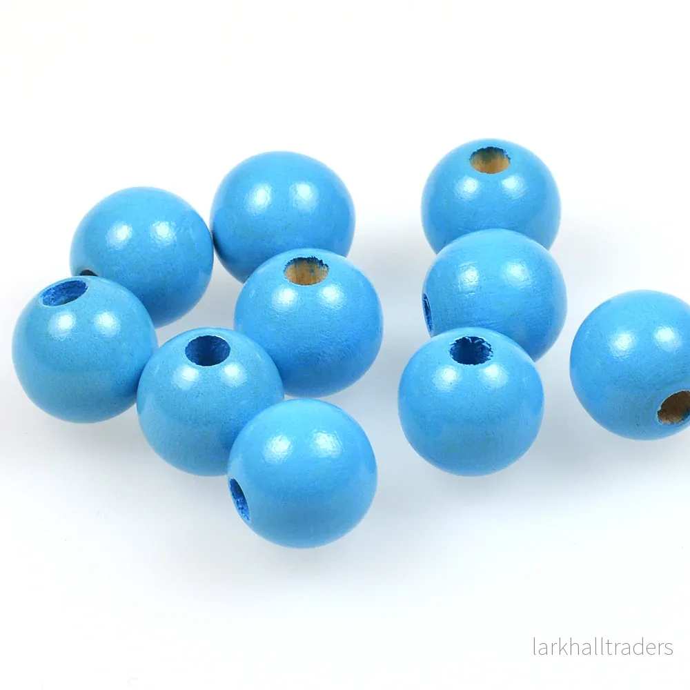 Träpärlor, 12mm, himmelsblå, 35st