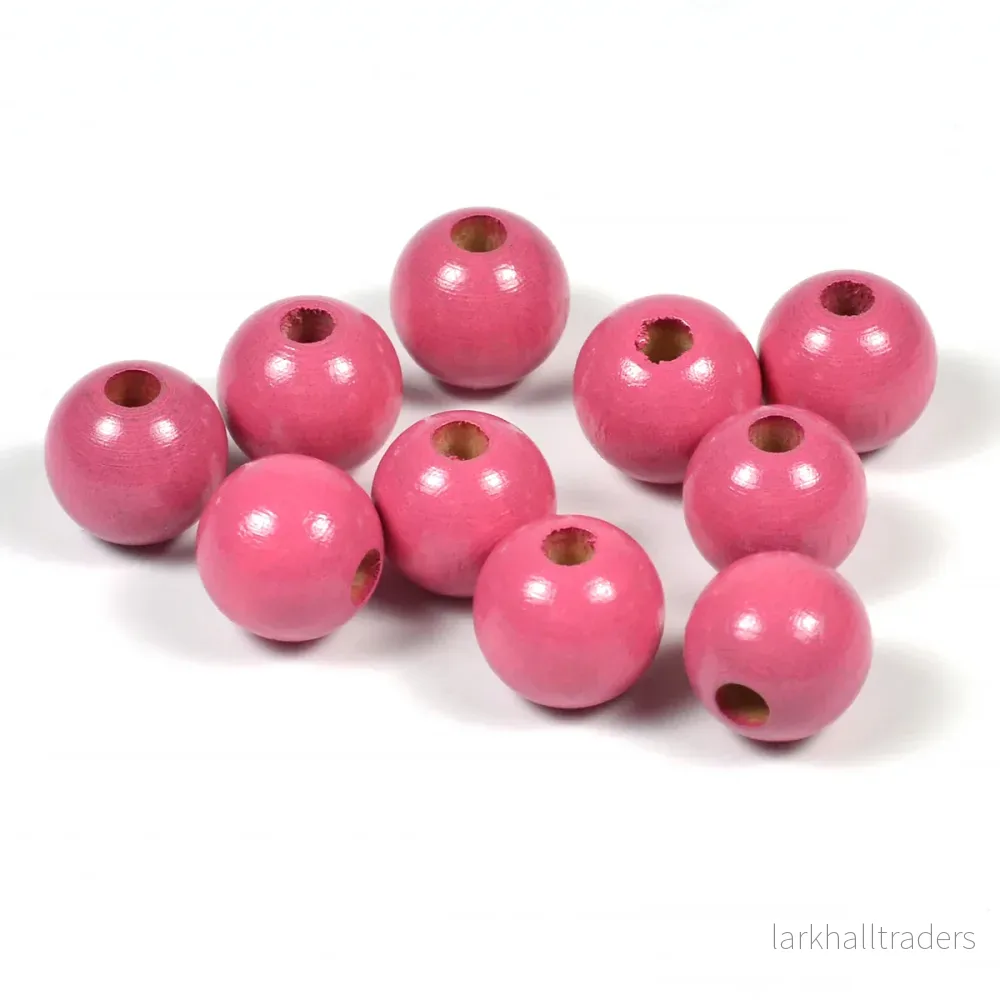 Träpärlor, 10mm, mörkrosa, 50st