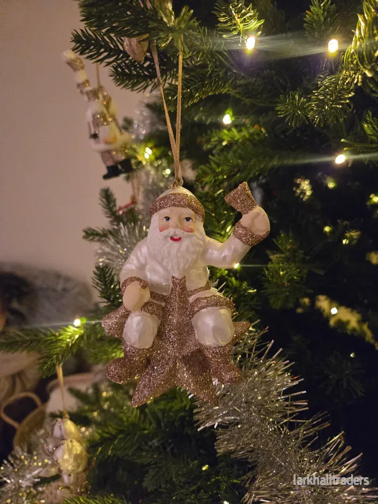 Santa on star w/ bell white