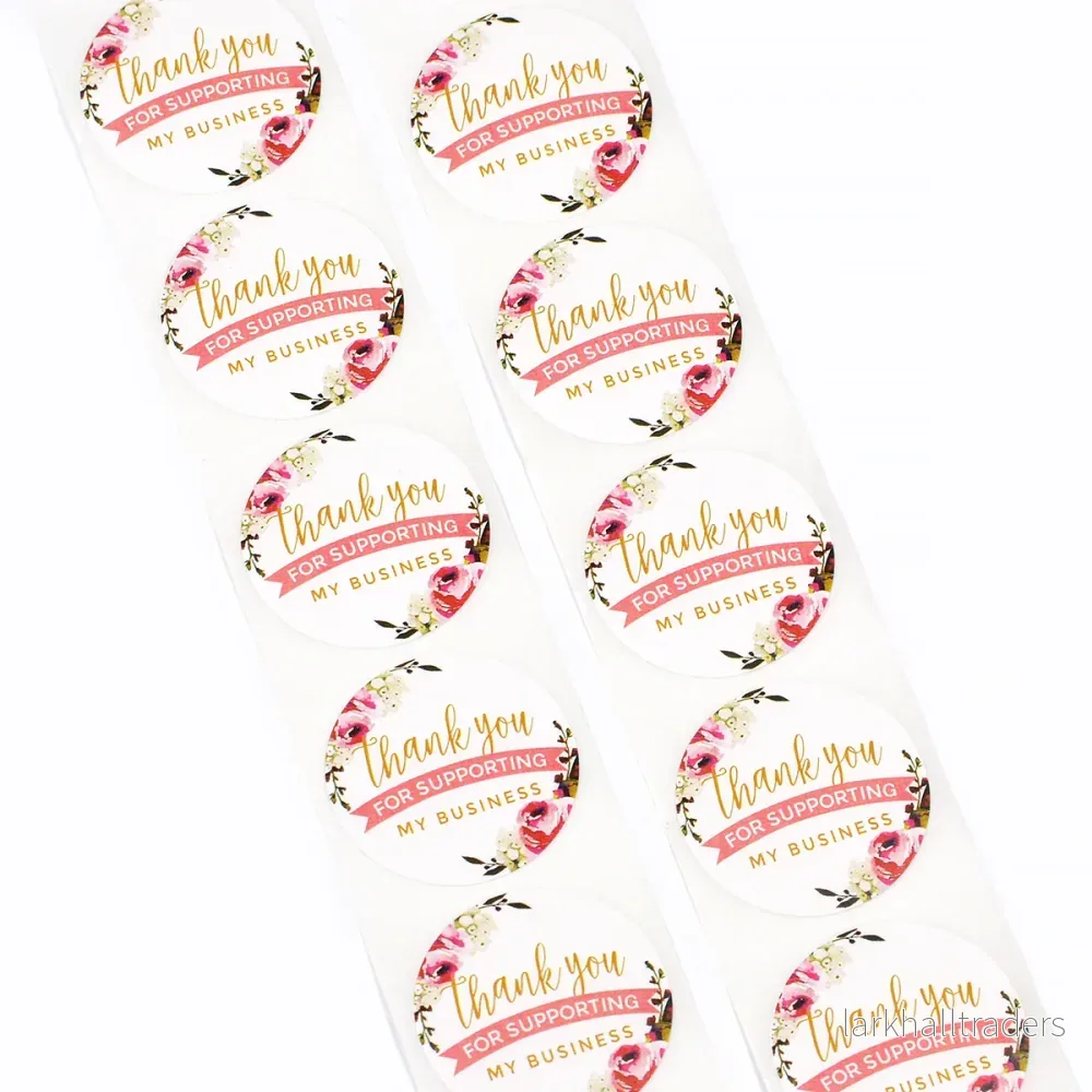 Klistermärken med blommor ”thank you for supporting my business”, 25mm, 24st