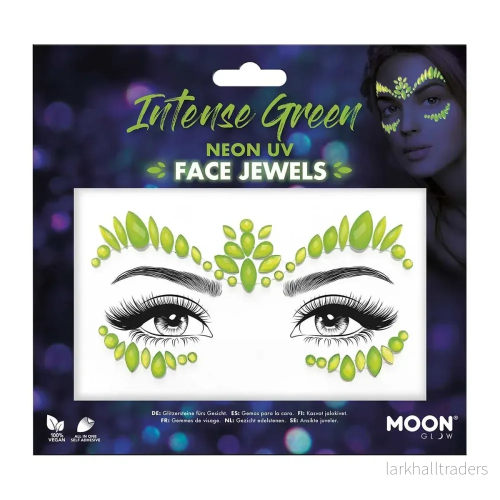 Moon Neon UV kroppsstenar, Intense Green Face Jewels Moon Neon UV kroppsstenar, Intense Green Face Jewels