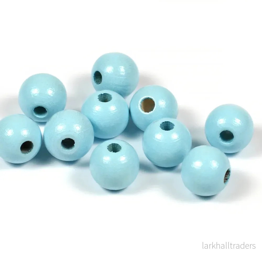 Träpärlor, 10mm, ljusblå, 50st