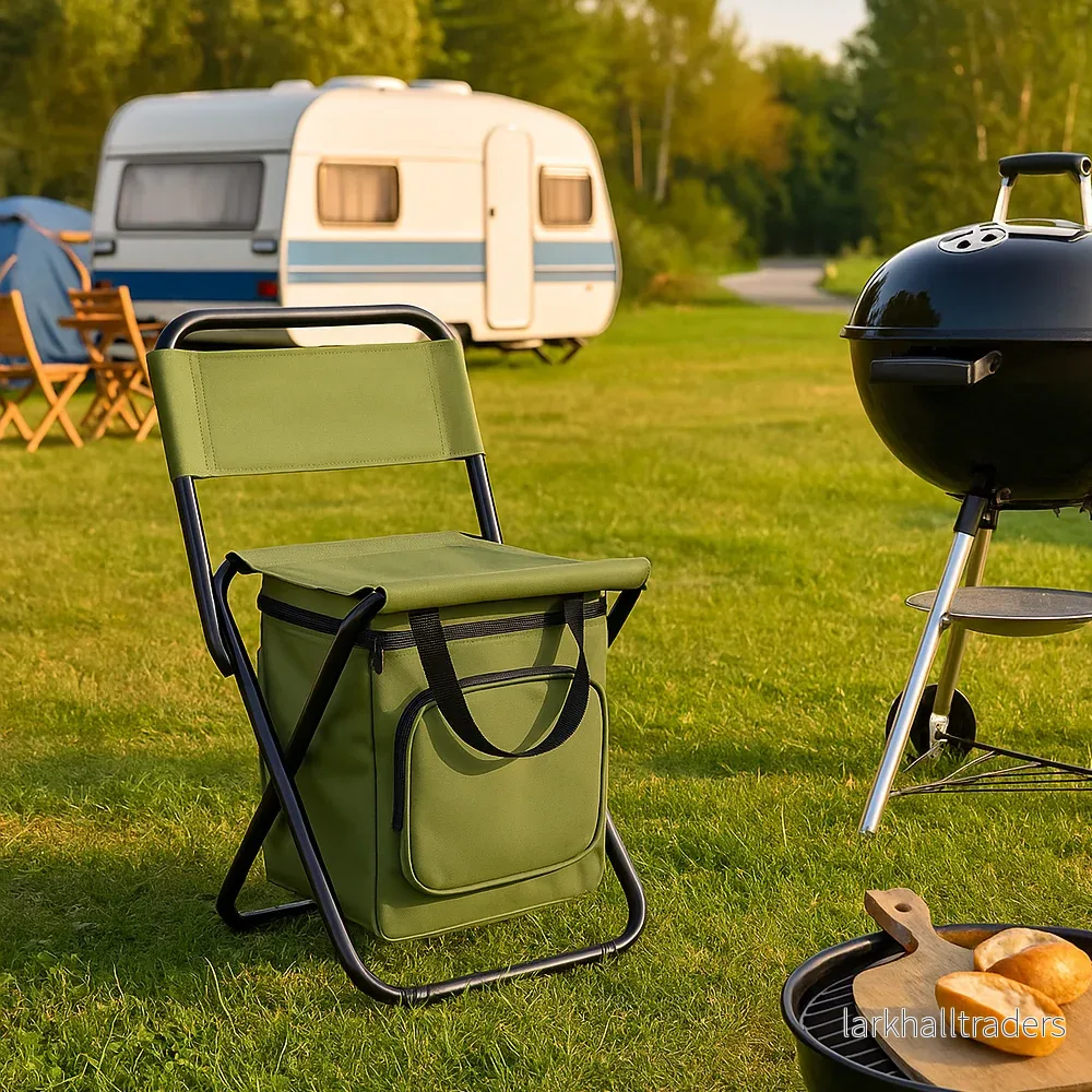 Hopfällbar campingstol med ryggstöd och kylväska – Grön - Bild 3