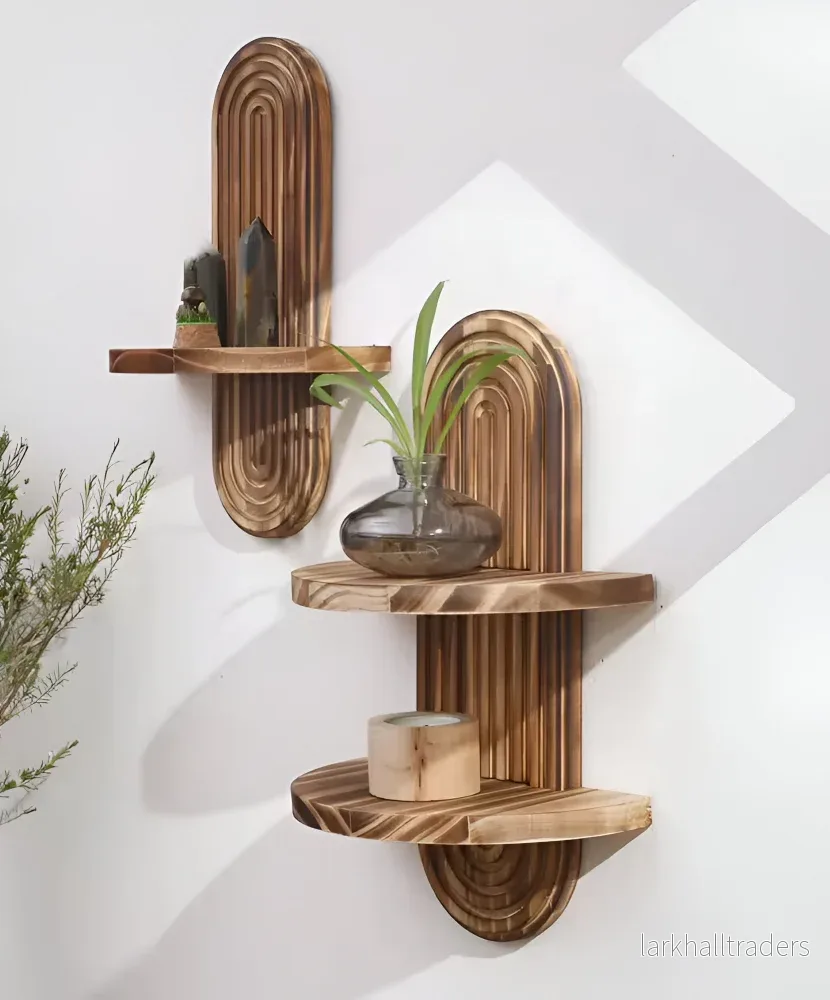 BohoRust Shelf – Handgjord Geometrisk Trähylla i Rustik Ovaldesign - Bild 3