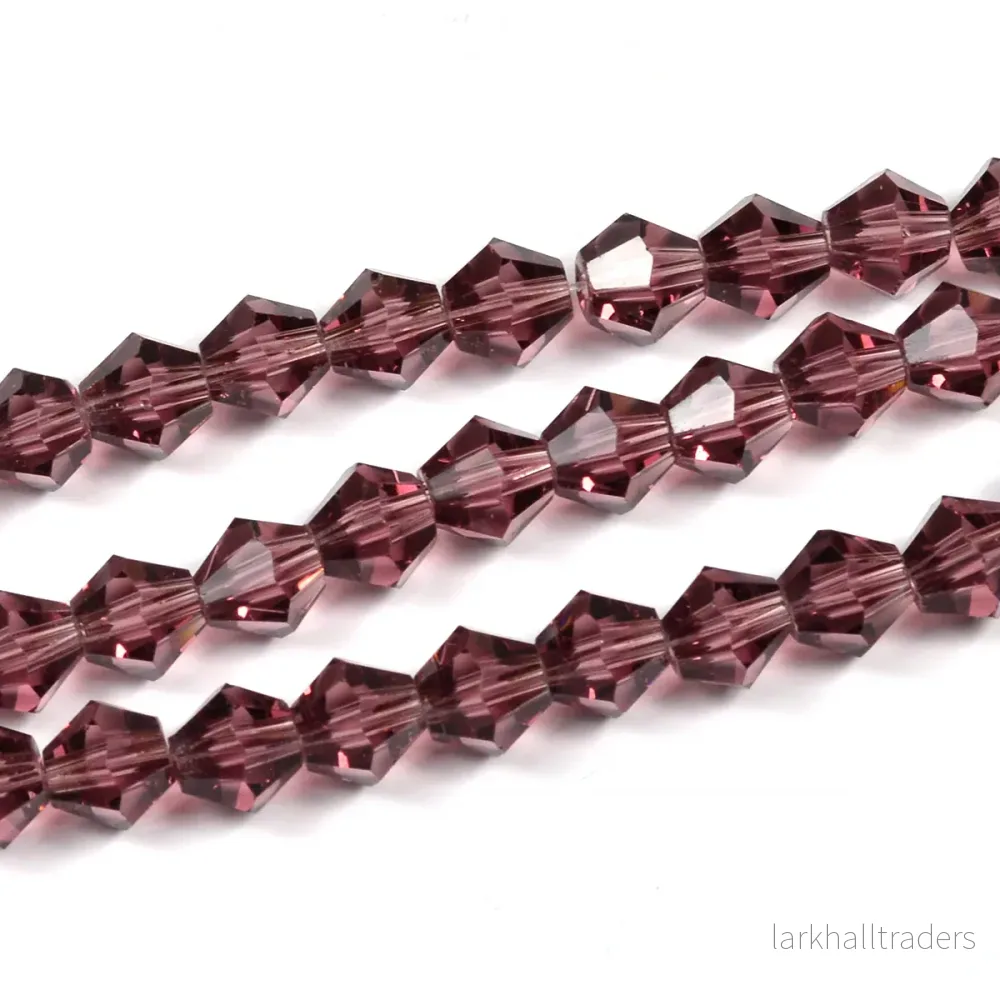 Bicone glaspärlor, dark rose, 6mm