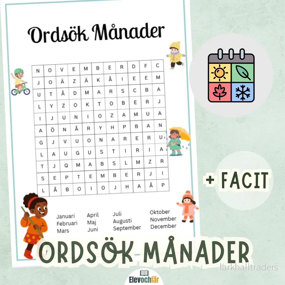 Ordsök Månader + facit Ordsök Månader + facit