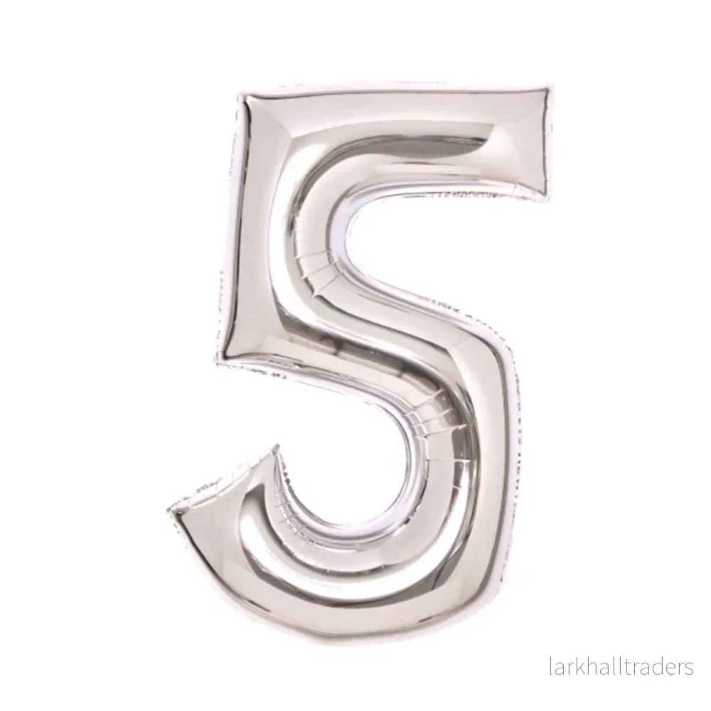 Folieballong, siffra 5 silver 66 cm