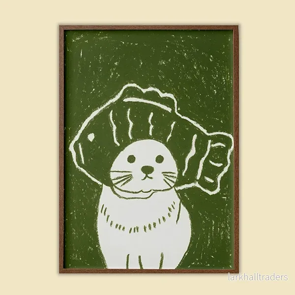 Funny Cat with fish head husdjursporträtt Original målning Funny Cat with fish head husdjursporträtt Original målning