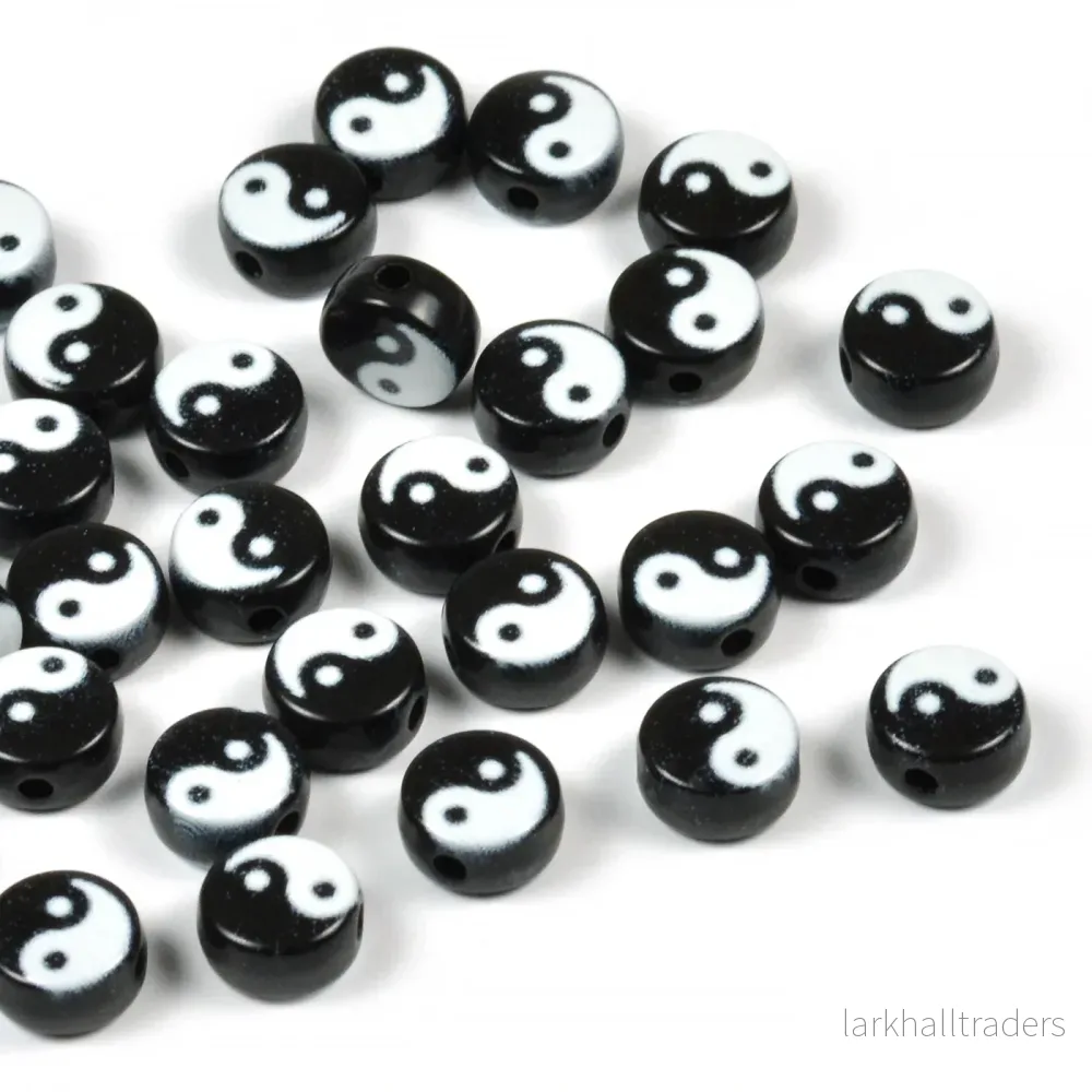Svarta pärlor med ”Yin och Yang”, 50st