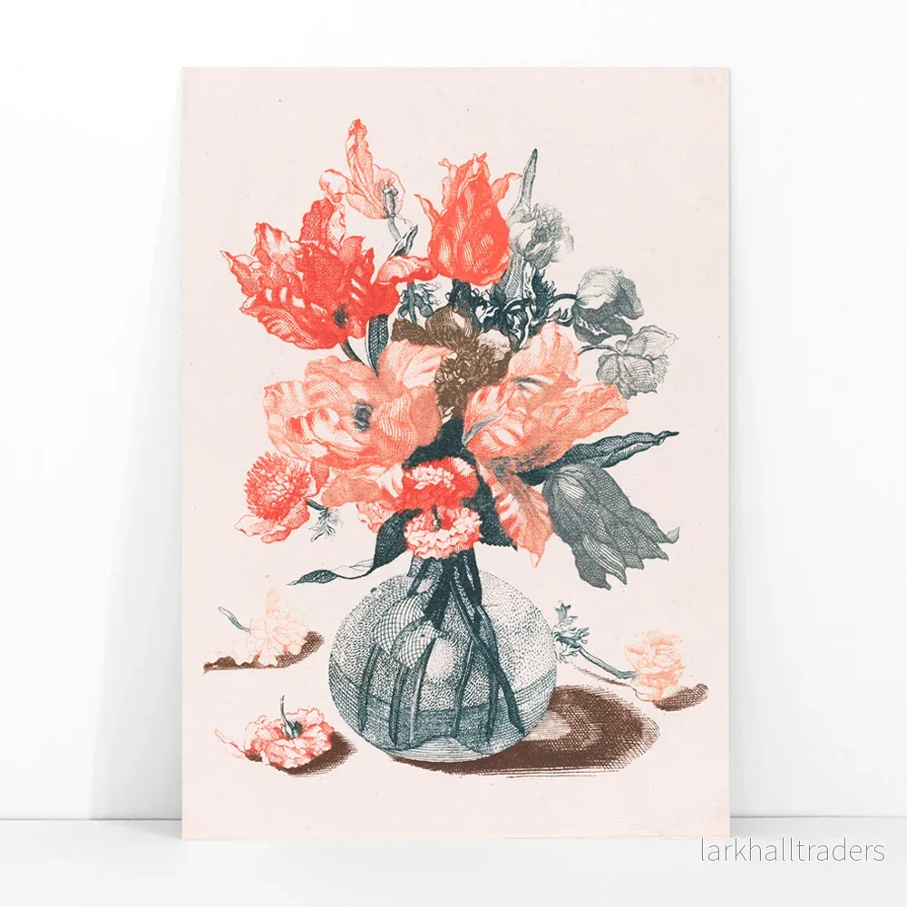 Fem tryck av blommor i glasvaser Poster - Bild 3
