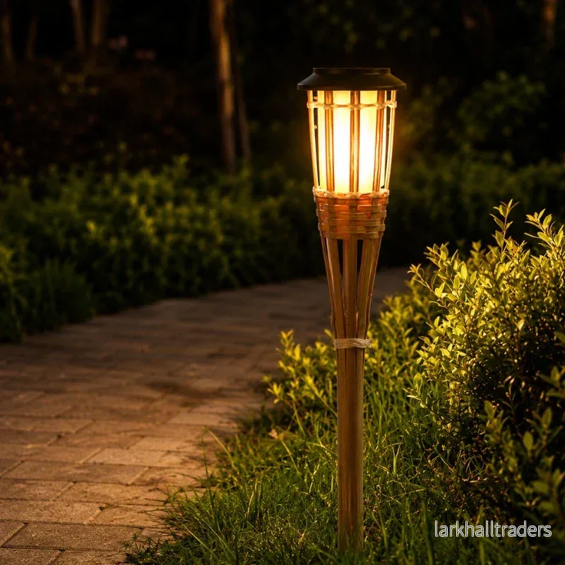 Solcellsdriven bambufackla med flammande LED-ljus - Bild 2