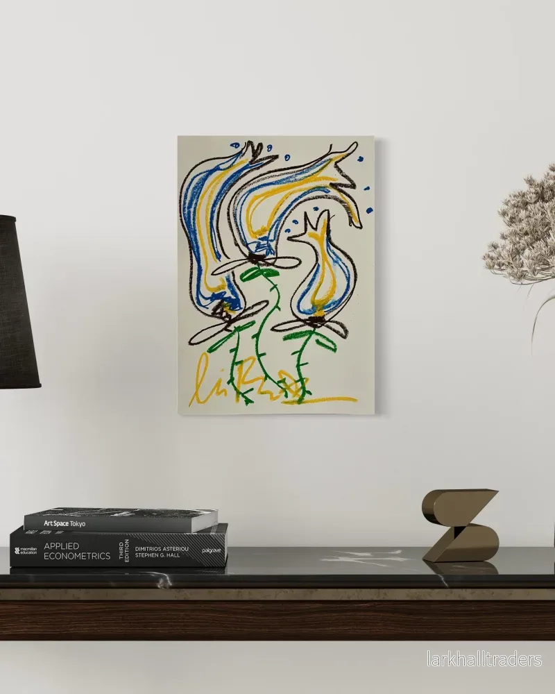 Whimsical Florals, Brun, Gul och Blå, A3, Original Målning - Bild 2