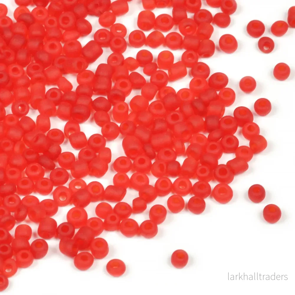 Seed Beads, 2mm, frostad-transparent röd, 30g Seed Beads, 2mm, frostad-transparent röd, 30g