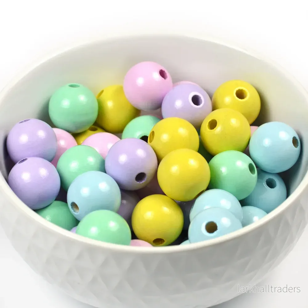 Set med träpärlor, 15mm, pastell-mix, 50st Set med träpärlor, 15mm, pastell-mix, 50st