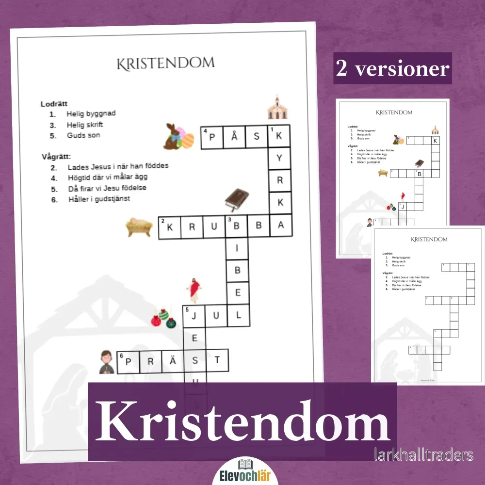 Kristendomen – korsord 2 versioner + facit Kristendomen – korsord 2 versioner + facit