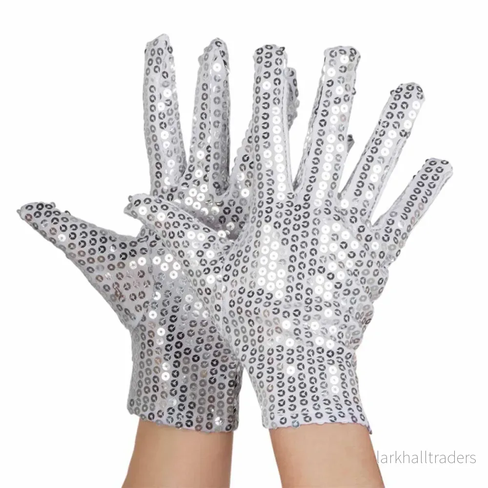 Handskar, silver med paljetter Handskar, silver med paljetter