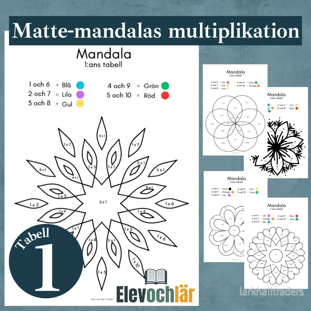 Matte-mandalas 1:ans multiplikationstabell (Fem st) Matte-mandalas 1:ans multiplikationstabell (Fem st)