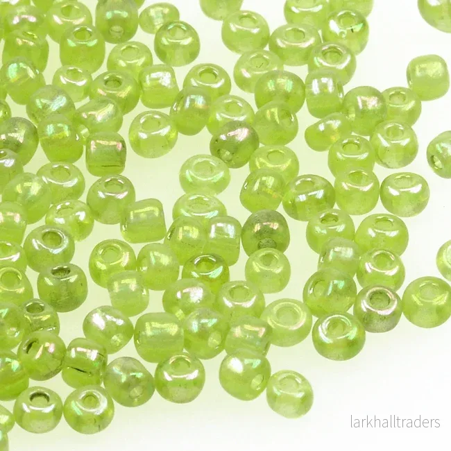 Seed Beads, 4mm, transparent-rainbow ljusgrön, 30g