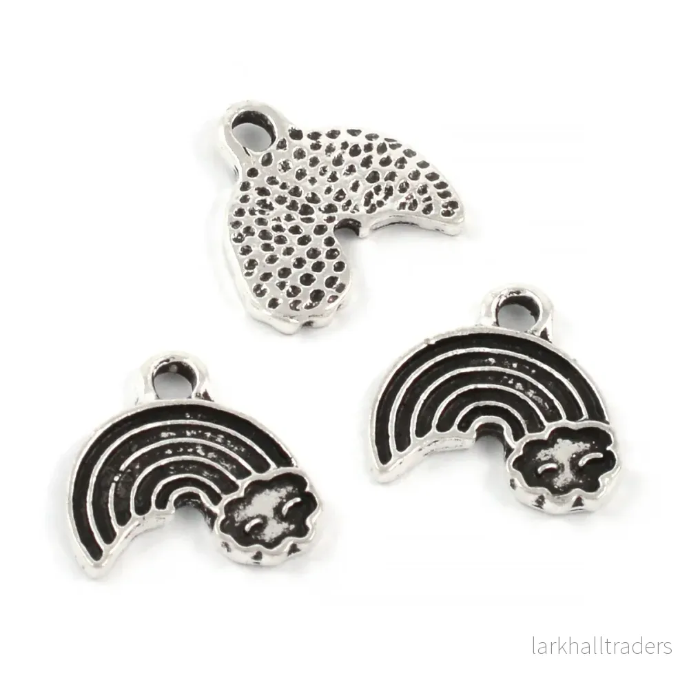 Berlock, regnbåge, antiksilver, 14x11mm, 10st