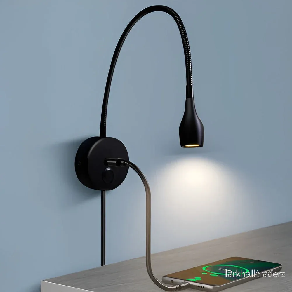 LumiBend – Vägglampa med Touchkontroll, Svanhals och USB-laddare LumiBend – Vägglampa med Touchkontroll, Svanhals och USB-laddare