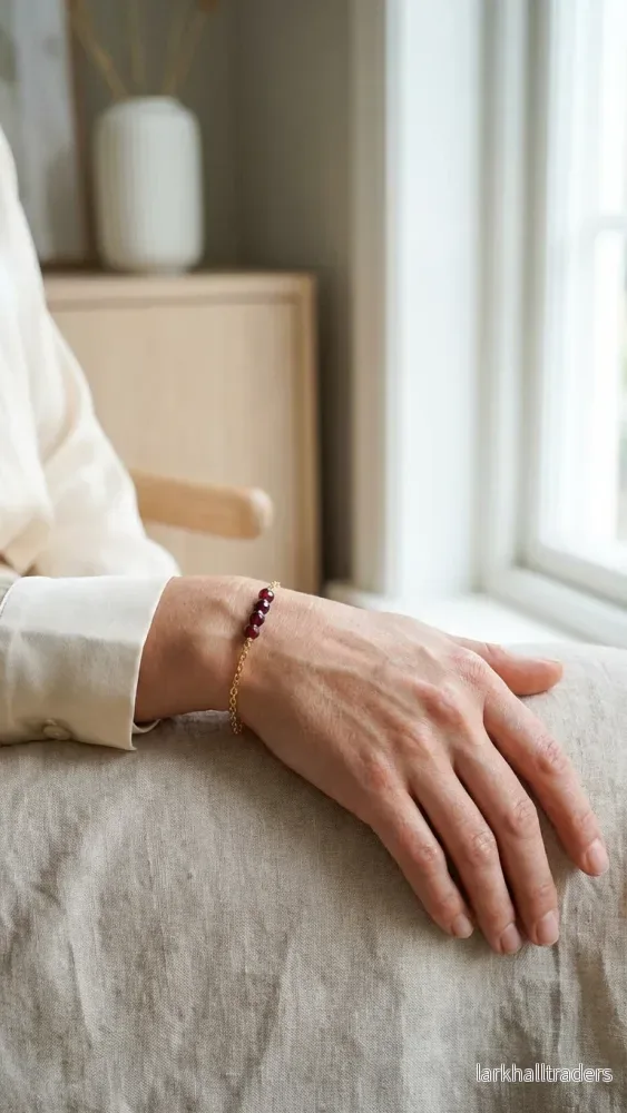 Armband med granat i rostfritt stål - Bild 3