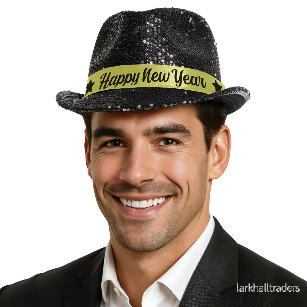 Glitterhatt, fedora svart happy new year Glitterhatt, fedora svart happy new year
