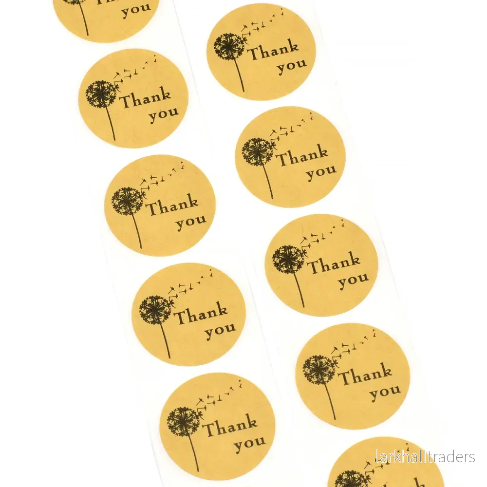 Klistermärken, natur med maskros ”thank you”, 25mm, 24st