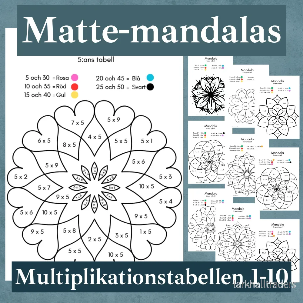 Matte-mandalas multiplikationstabellen 1-10. 10 arbetsblad Matte-mandalas multiplikationstabellen 1-10. 10 arbetsblad