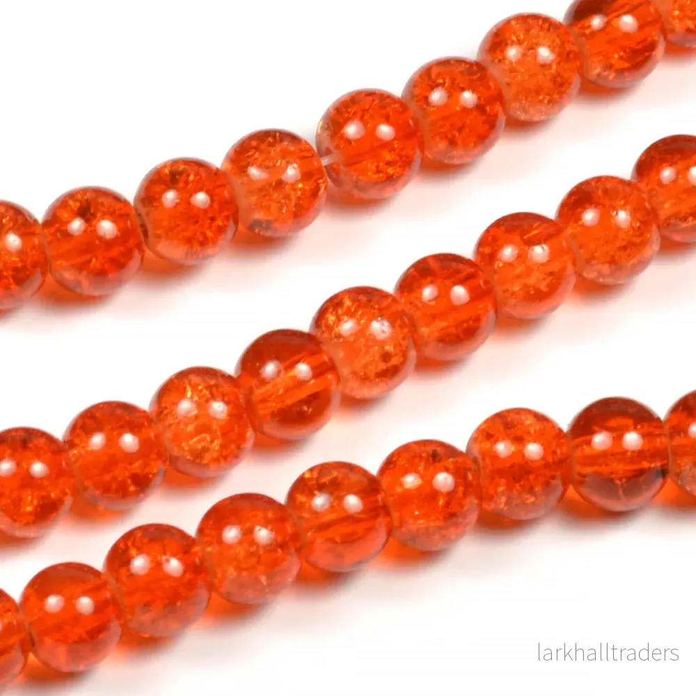 Krackelerade glaspärlor, orange, 6mm Krackelerade glaspärlor, orange, 6mm