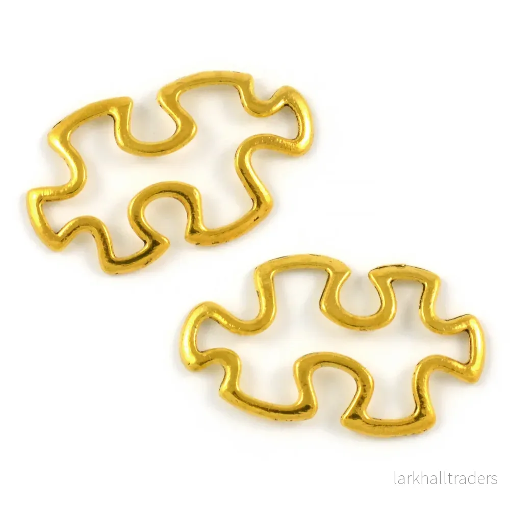 Connector, pusselbit, antikguld, 30x17mm, 5st