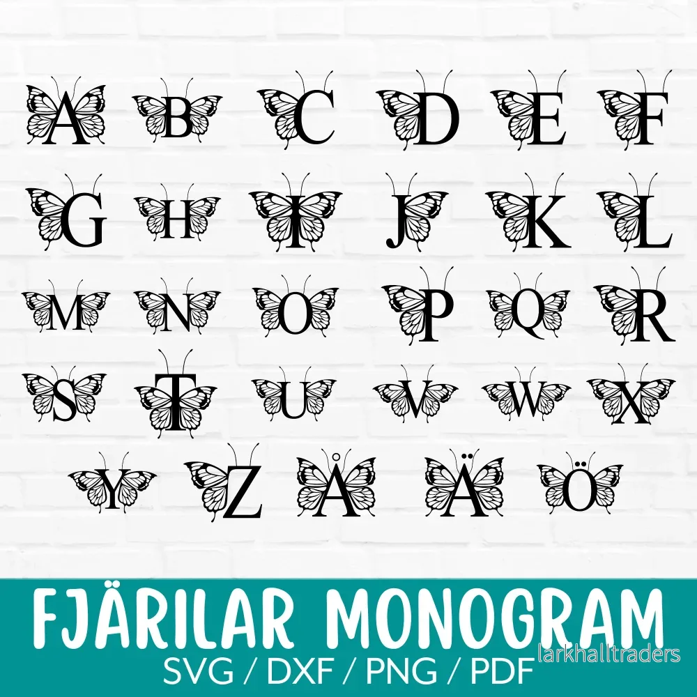 Monogram med fjärilar – skärfiler Monogram med fjärilar – skärfiler
