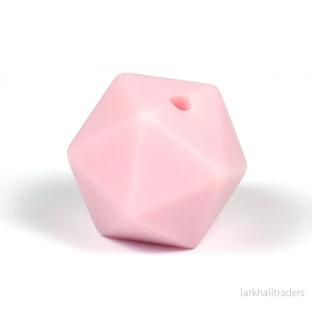 Kantig silikonpärla, puderrosa, 16mm