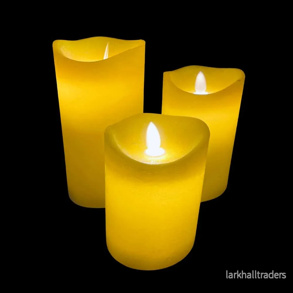 LED blockljus - rustikt - 3 st. - 10/12,5/15 cm - med 3D-låga - (flera färger) - Bild 2