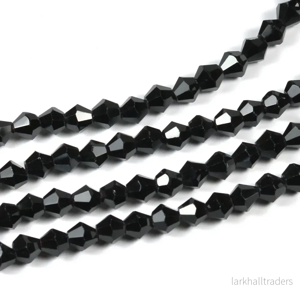 Bicone glaspärlor, svart, 4mm