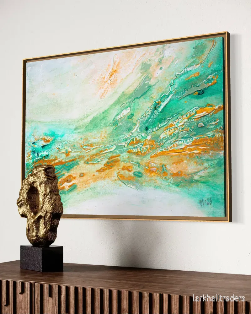 Fine Art Print Abstrakt Havsvåg Grön Guld - Golden Current | Museumkvalitet - Bild 2