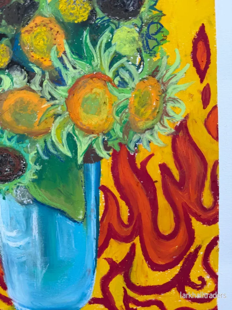 “Sunflowers” Oljepastell Original Målning - Bild 3