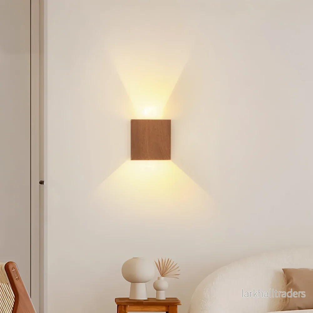 Boxy – Rektangulär Vägglampa i Trä med Up & Down LED-belysning för Sovrum - Bild 2