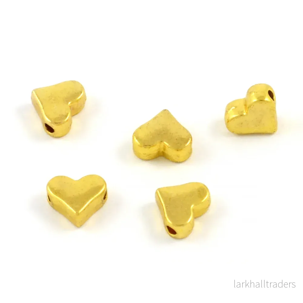 Metallpärlor, hjärtan, guld, 6mm, 25st