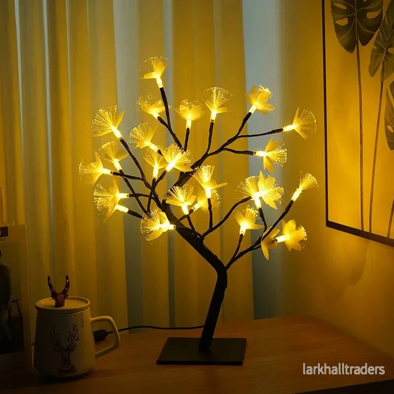 BloomAura – Vit blomträdslampa med varmvit belysning och USB/batteridrift - Bild 2
