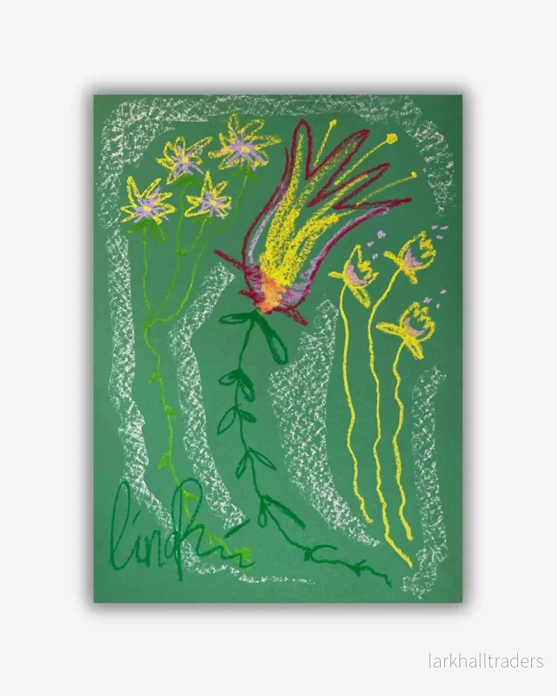 Whimsical Florals, Brun, Gul och Blå, 50x70 cm, Originalmålning