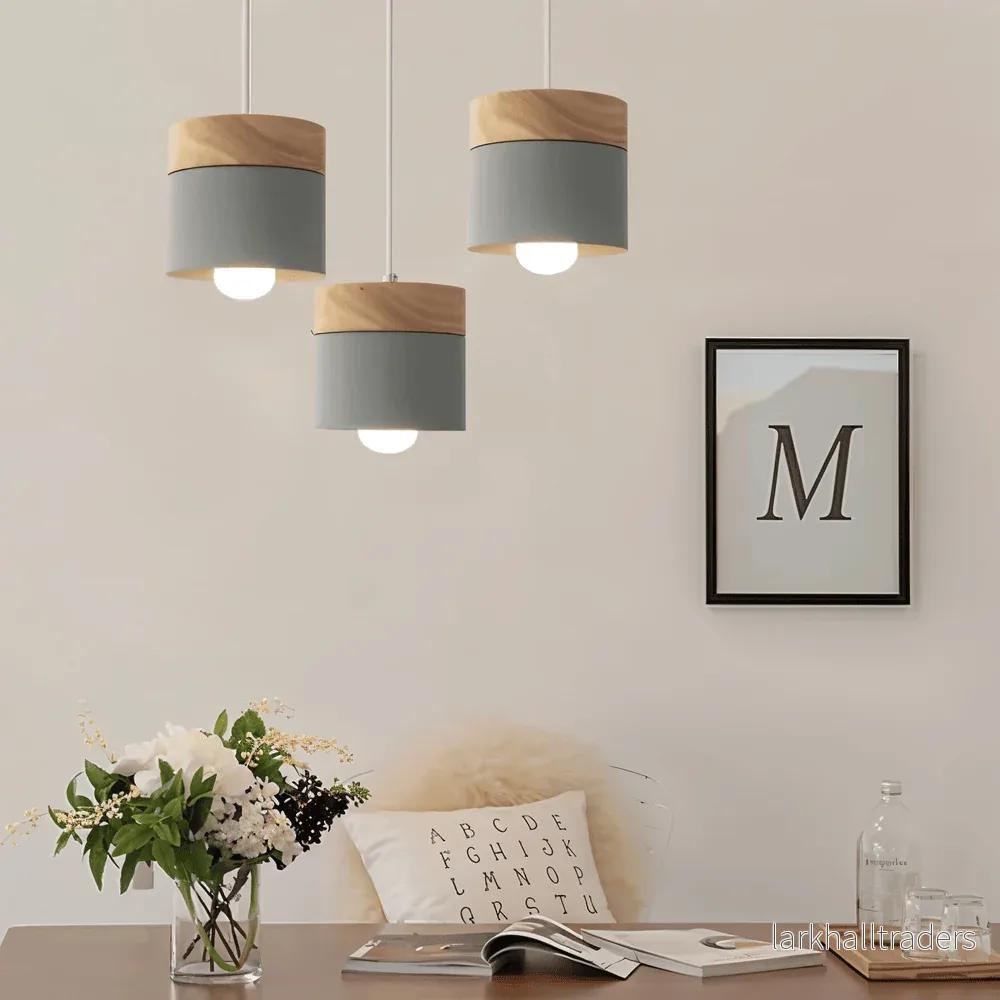Cylinder Chic – Pendellampa i Metall och Varmt Trä - Bild 2