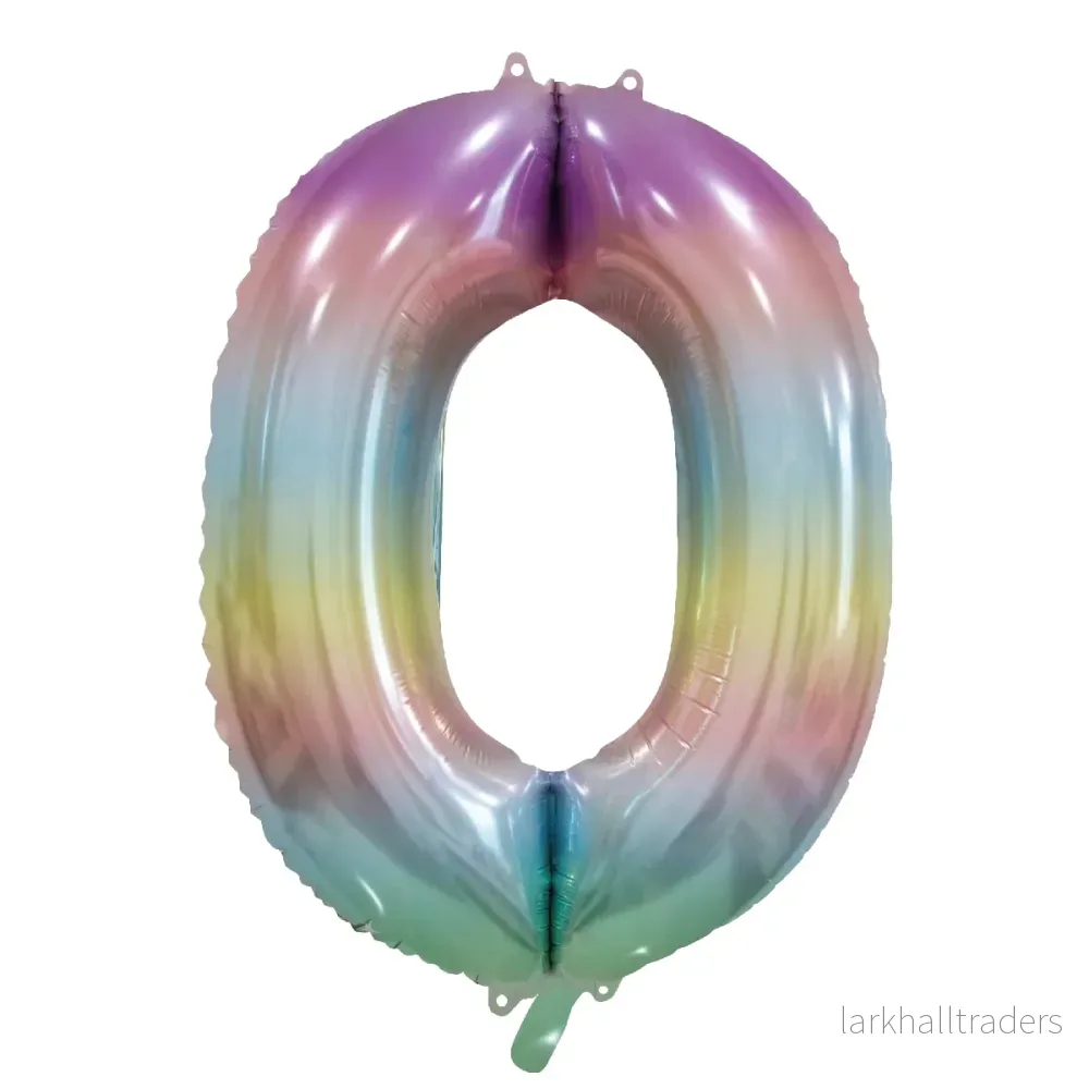 Folieballong, siffra 0 pastell regnbåge 86 cm Folieballong, siffra 0 pastell regnbåge 86 cm