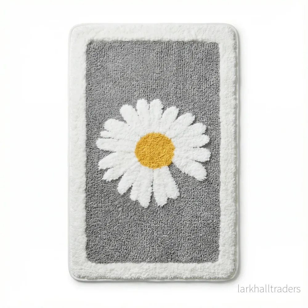 Mjuk blommig badrumsmatta med halkskydd