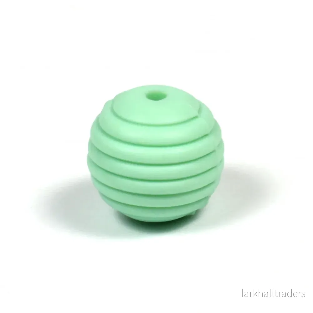 Räfflad silikonpärla, mint, 15mm