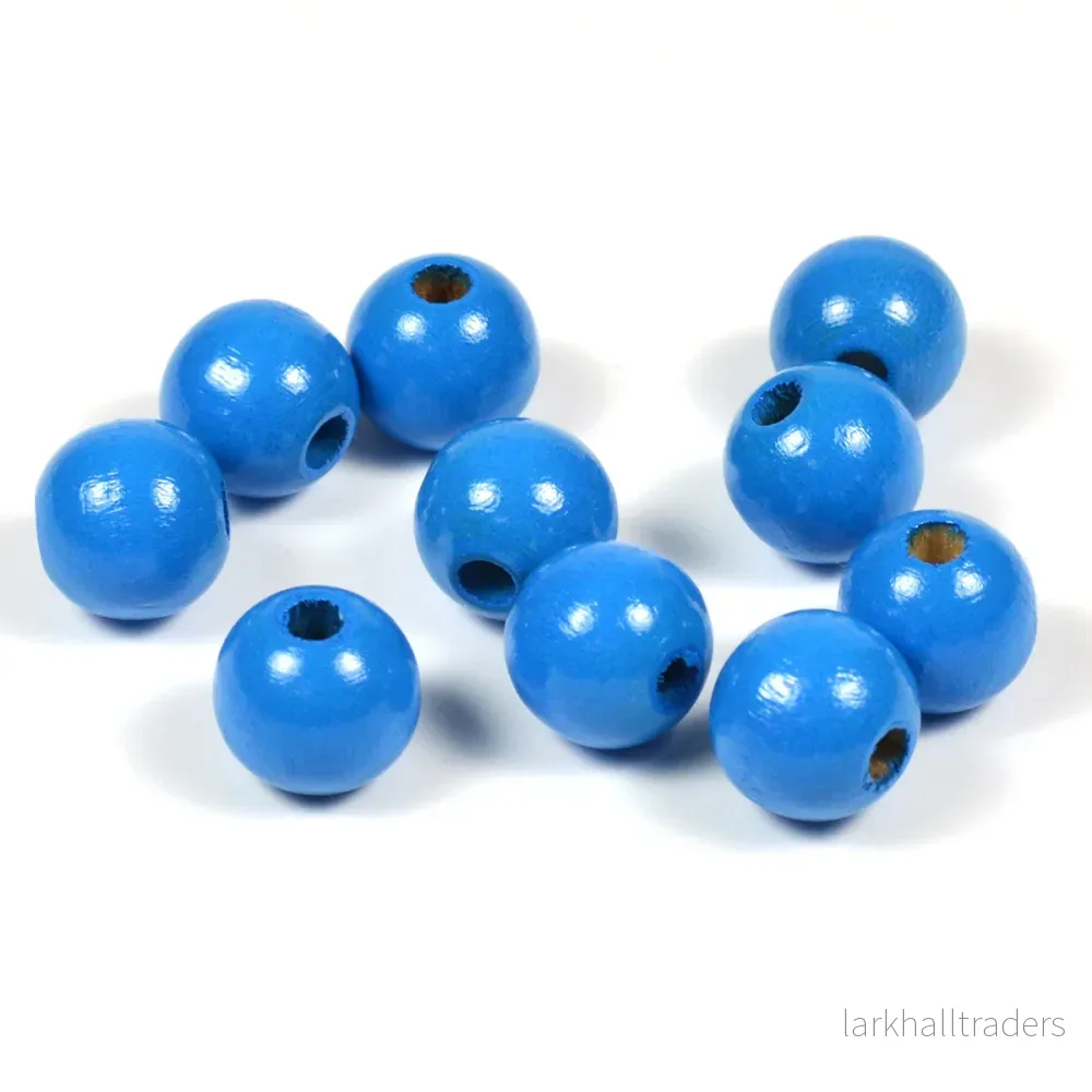 Träpärlor, 10mm, blå, 50st