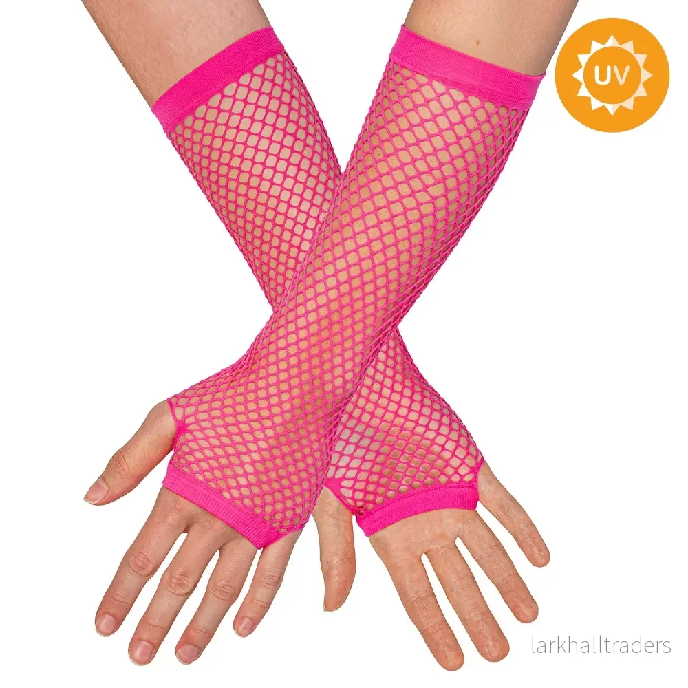 Näthandskar, neon rosa långa 80-tal Näthandskar, neon rosa långa 80-tal