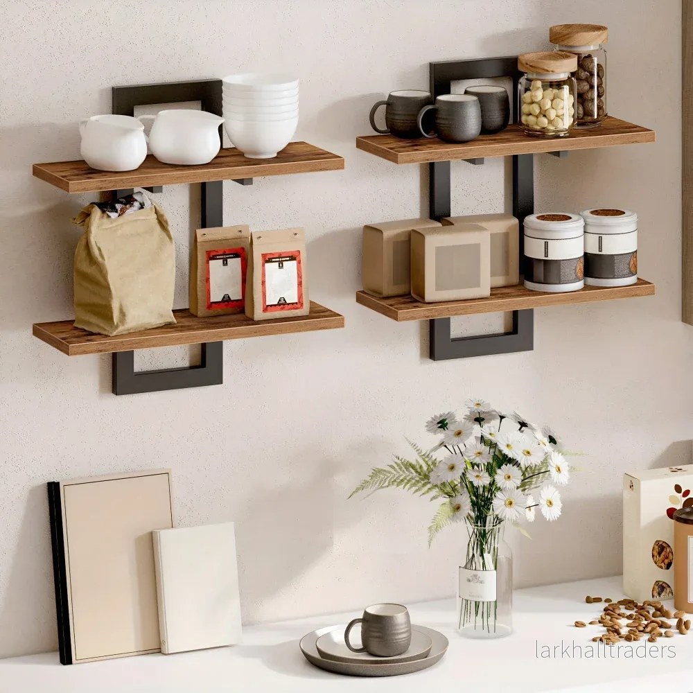 WallTwin – Minimalistisk Två-Nivå Vägghylla i Trä - Bild 3