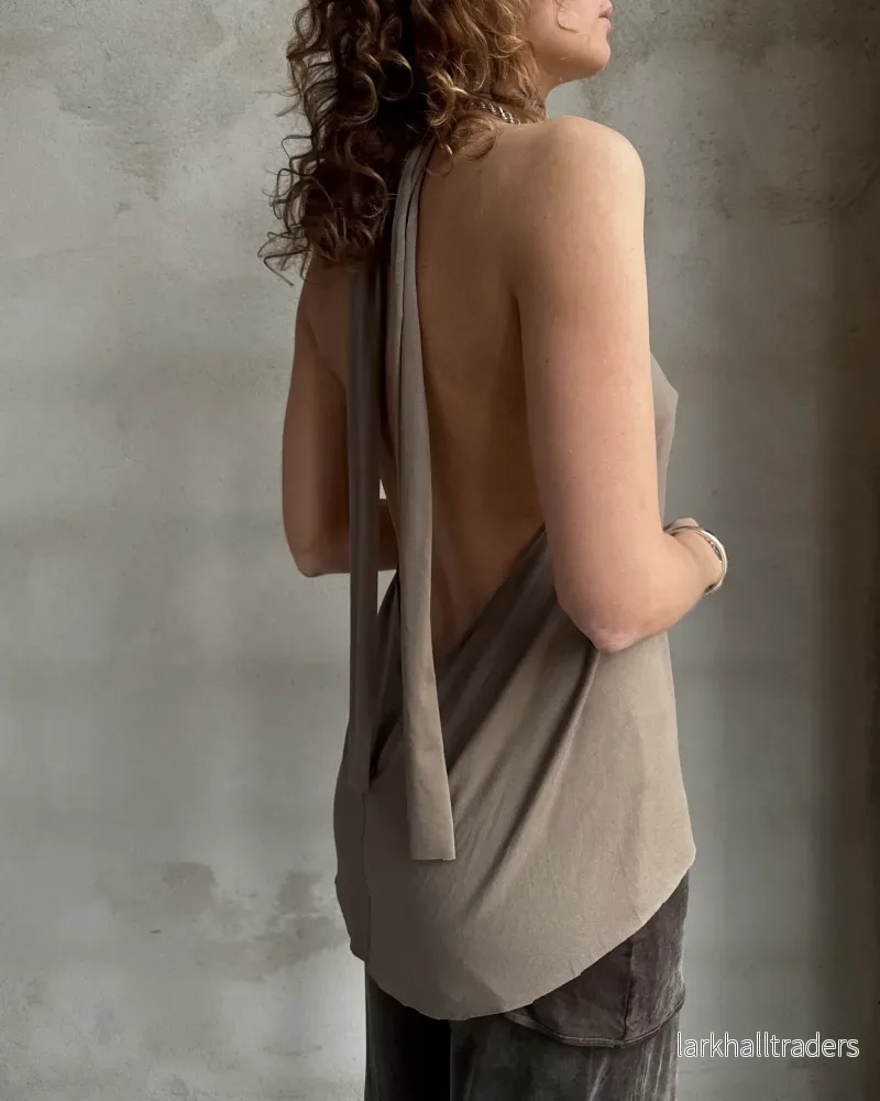 Halterneck Jersey Topp Khaki - Bild 2
