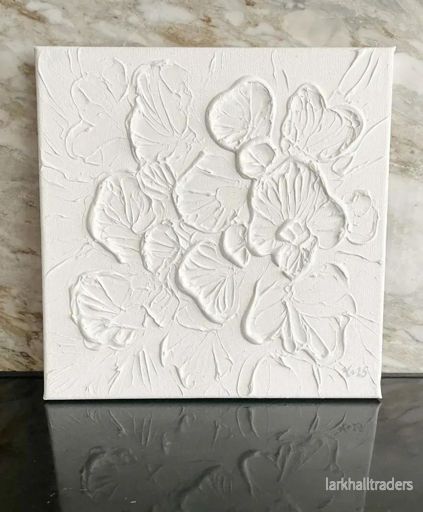 Original Målning Floral Vit Beige - Soft White Bloom | Svensk Konst